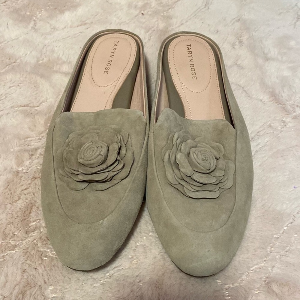 Taryn Rose Blythe Women’s Mule Loafer Taupe Floral Suede